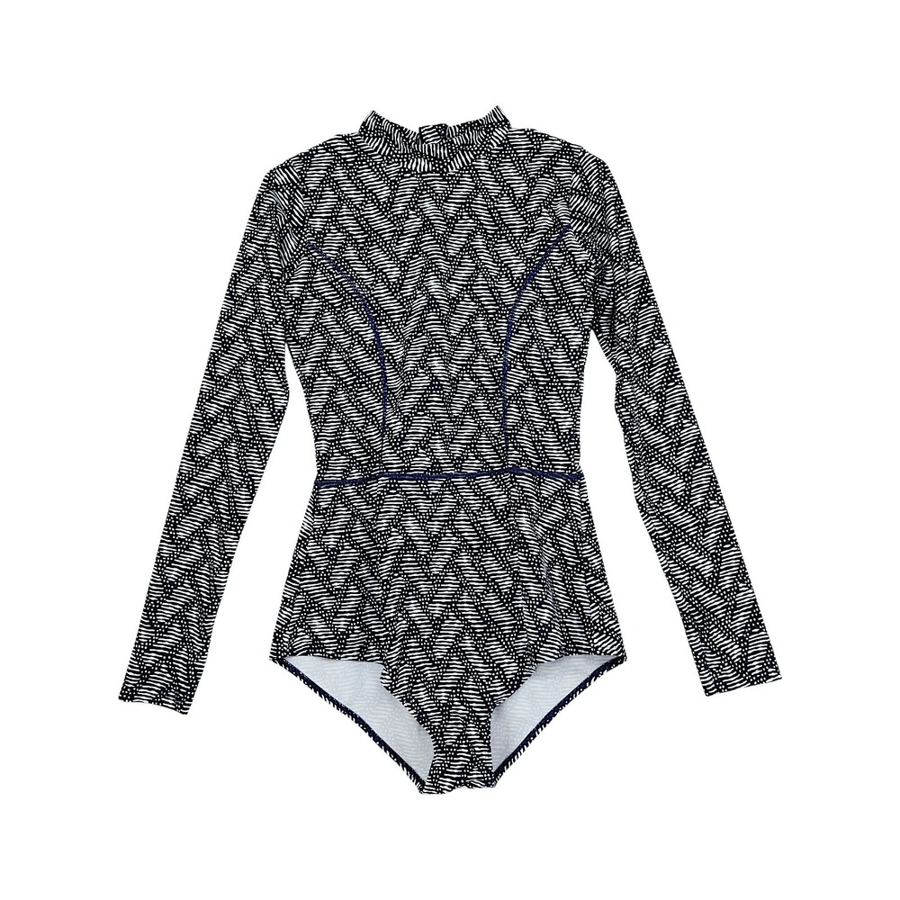 AXESEA One Piece Rash Guard 14 Wom Navy Blue Geometric Long Sleeve Swimsuit UPF